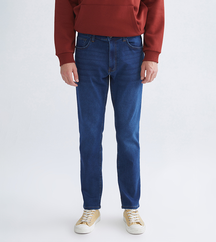 Washed Mid-Rise Slim Fit Jeans