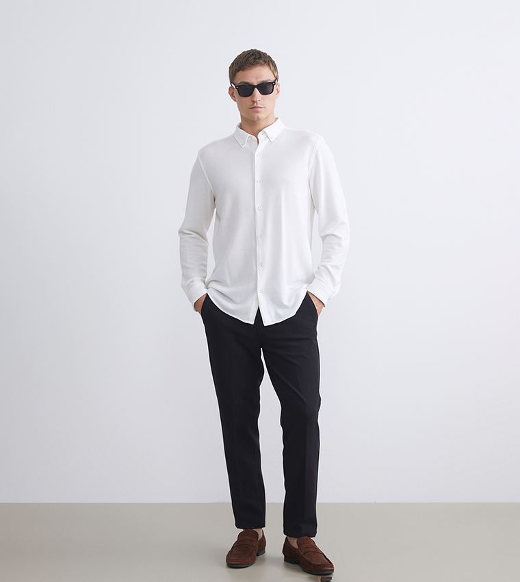 Solid Mid Rise Slim Fit Trousers