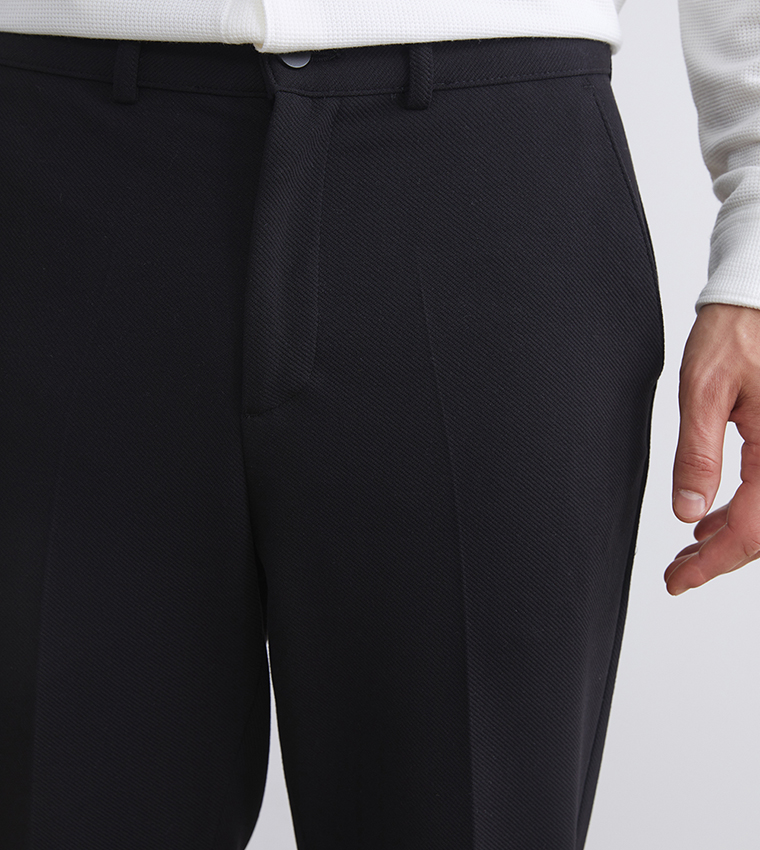 Solid Mid Rise Slim Fit Trousers