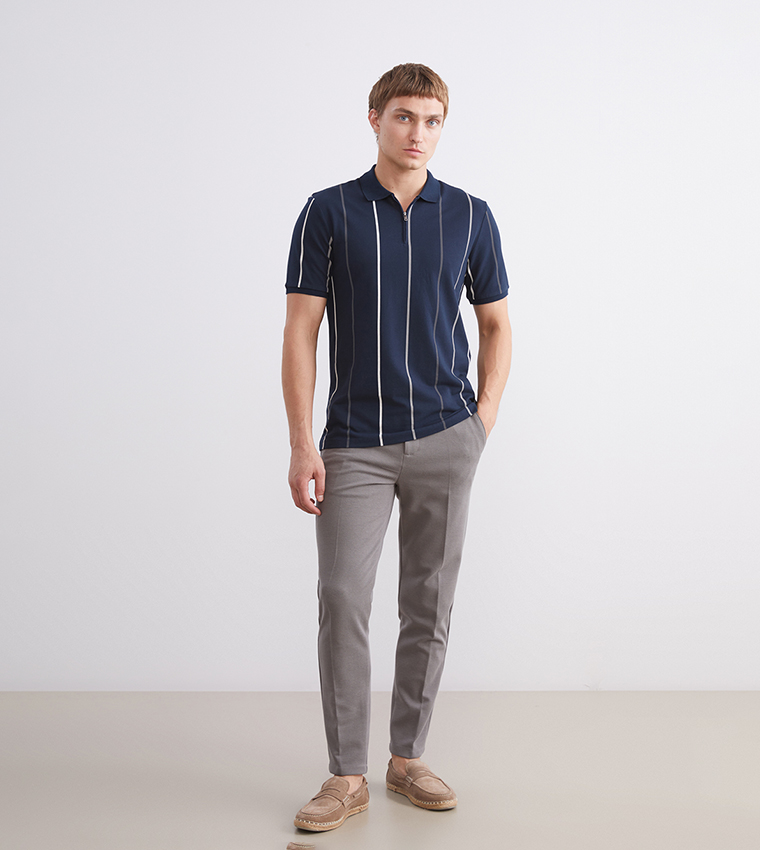 Solid Mid Rise Slim Fit Trousers