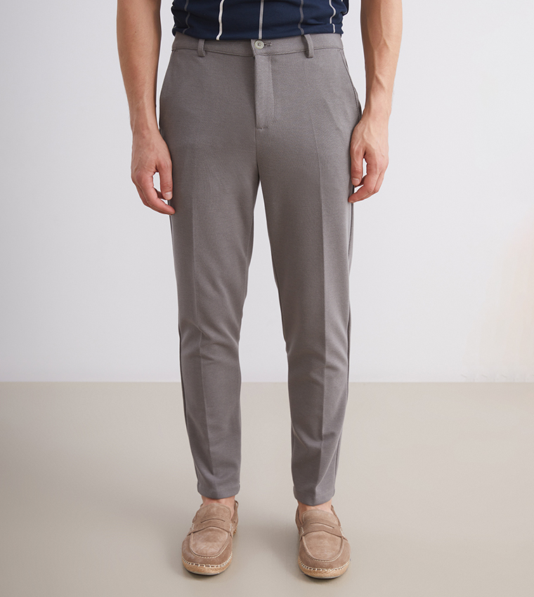 Solid Mid Rise Slim Fit Trousers