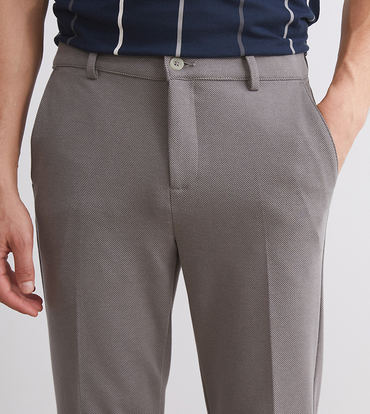 Solid Mid Rise Slim Fit Trousers
