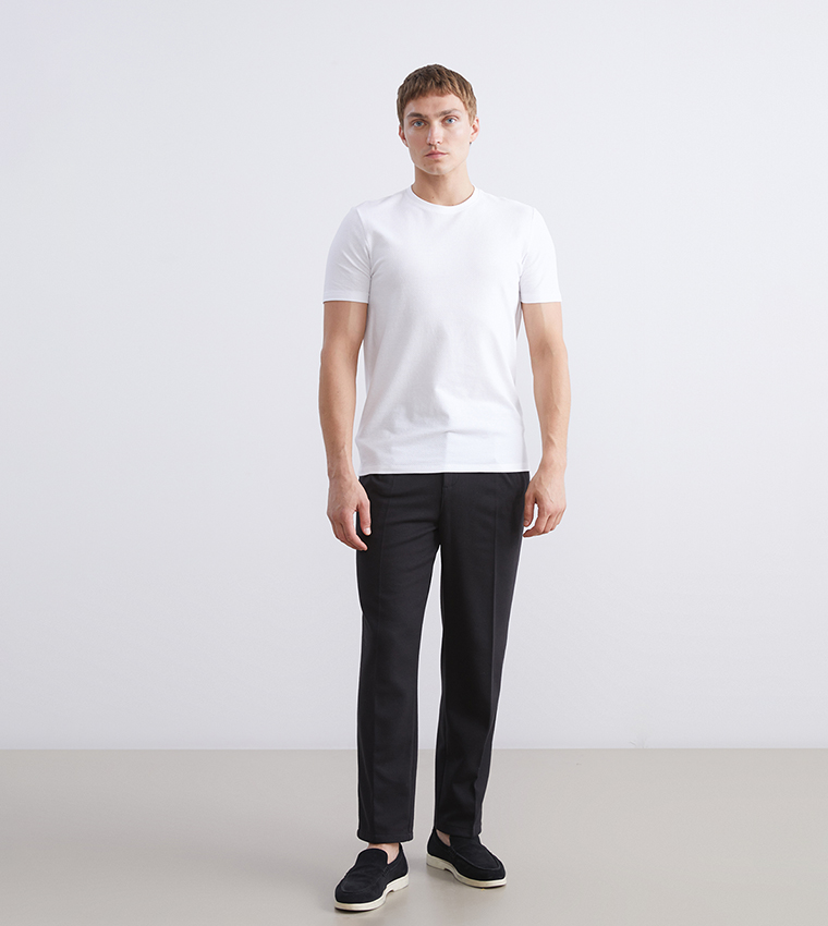 Solid Mid Rise Standard Fit Trousers