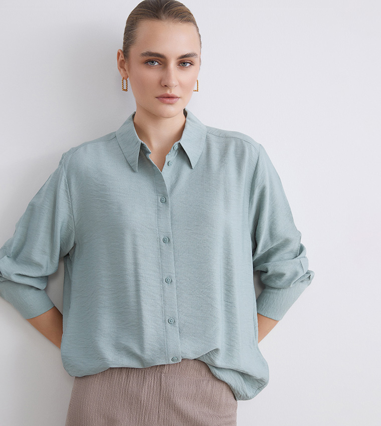 Textured Long Sleeves Oversized Shirt