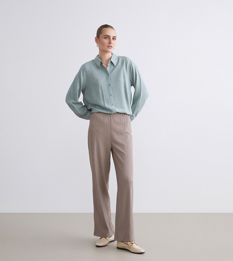 Textured Long Sleeves Oversized Shirt