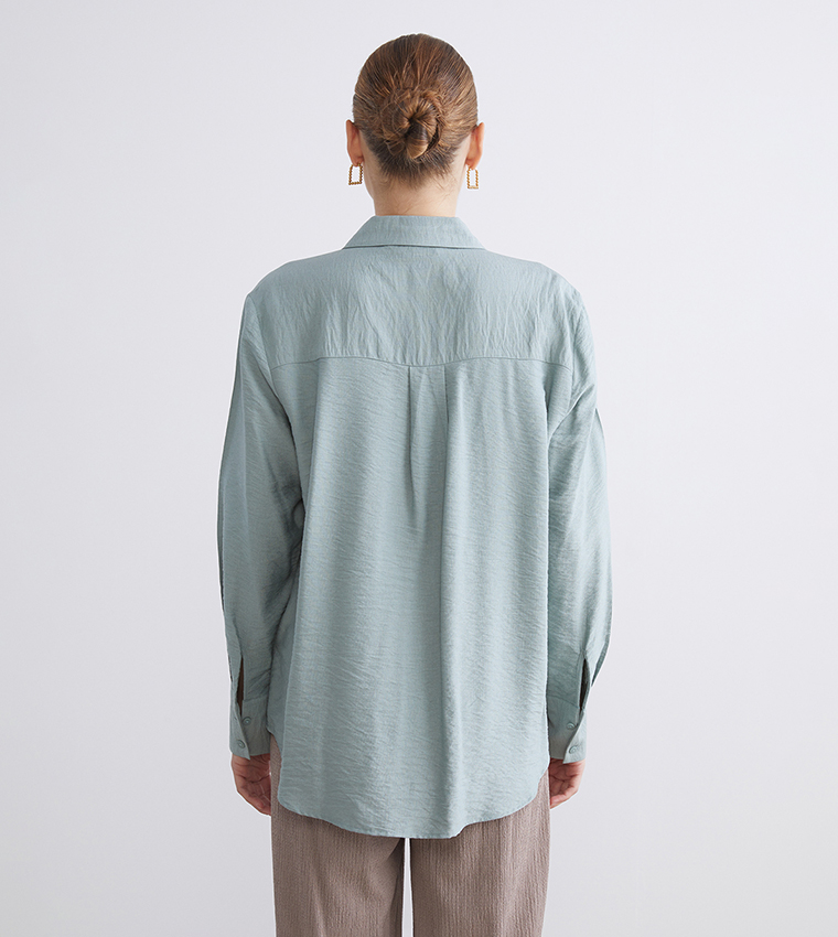 Textured Long Sleeves Oversized Shirt