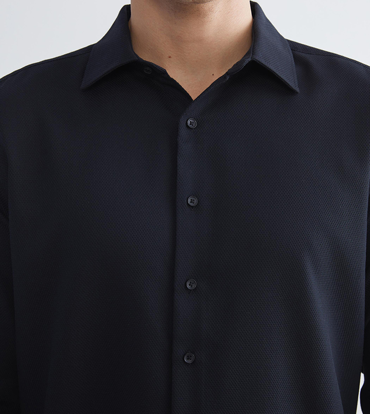 Solid Slim Fit Long Sleeves Dobby Shirt