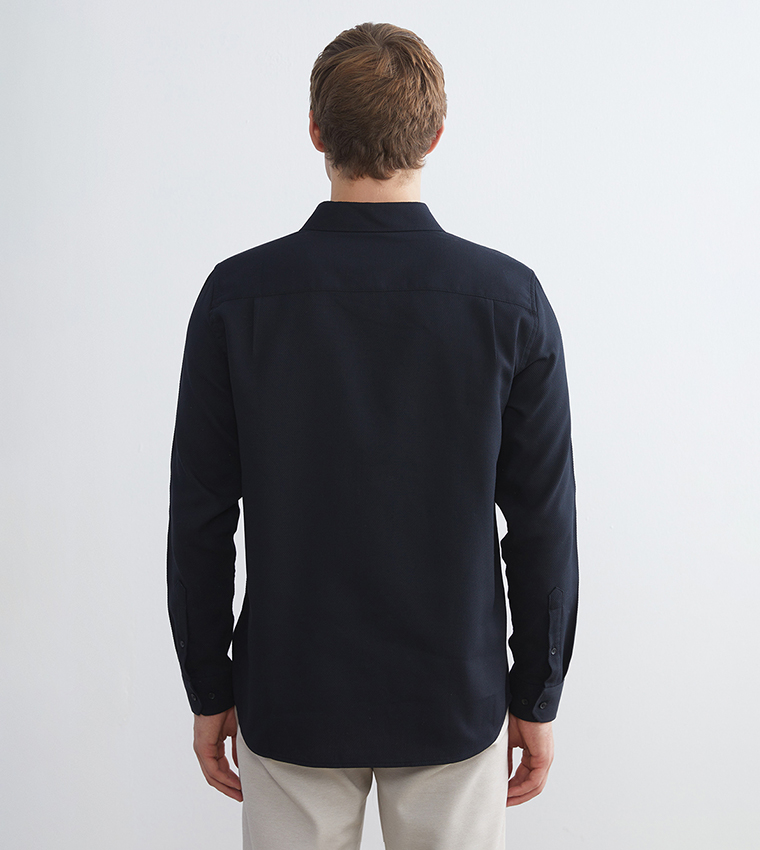 Solid Slim Fit Long Sleeves Dobby Shirt