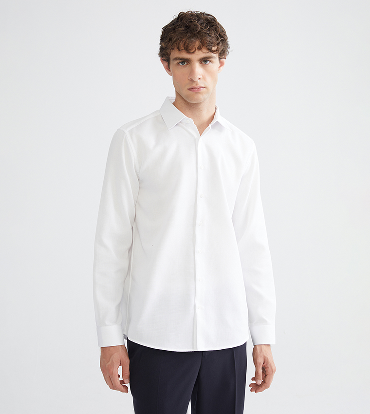 Solid Slim Fit Long Sleeves Dobby Shirt