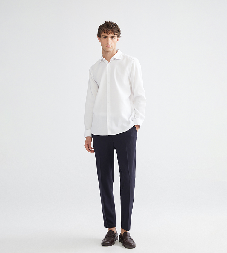 Solid Slim Fit Long Sleeves Dobby Shirt