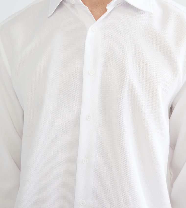 Solid Slim Fit Long Sleeves Dobby Shirt