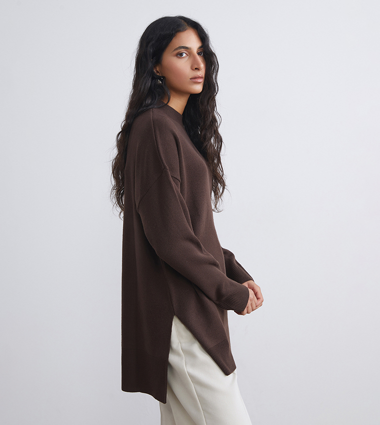 Striped Mock Neck Sweater Tunic