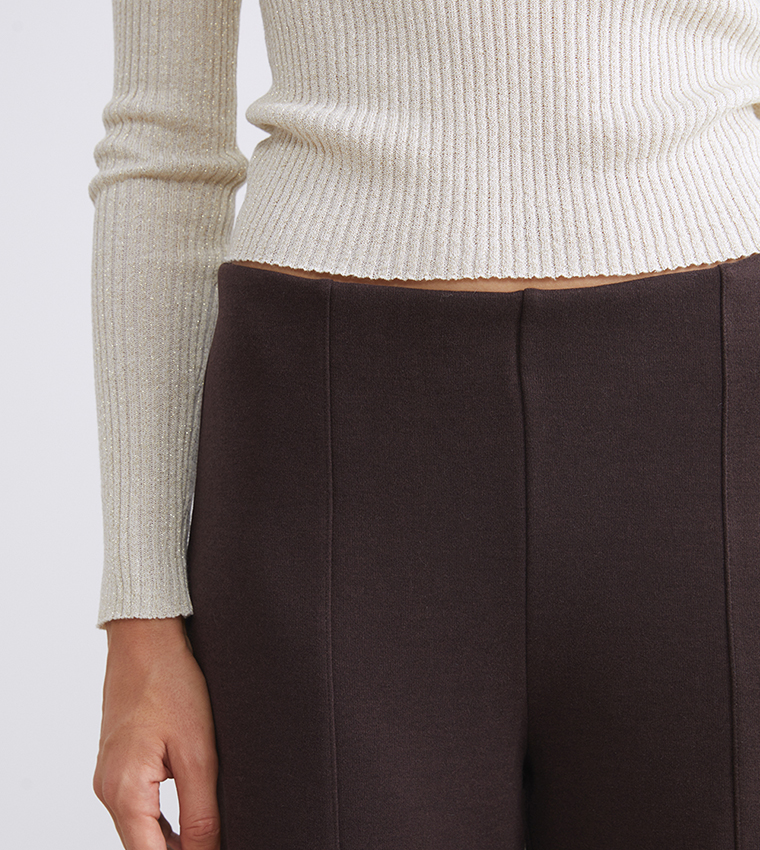 Solid Elastic Waist Jersey Wide Leg Trousers