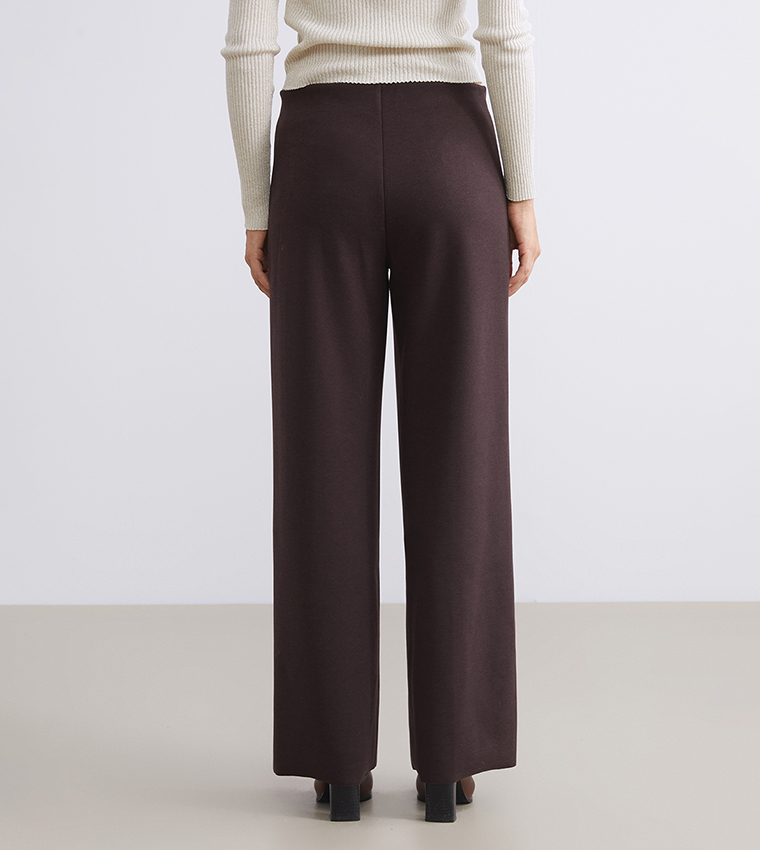 Solid Elastic Waist Jersey Wide Leg Trousers