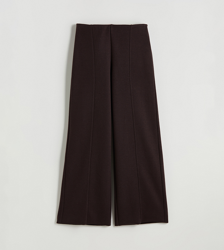 Solid Elastic Waist Jersey Wide Leg Trousers