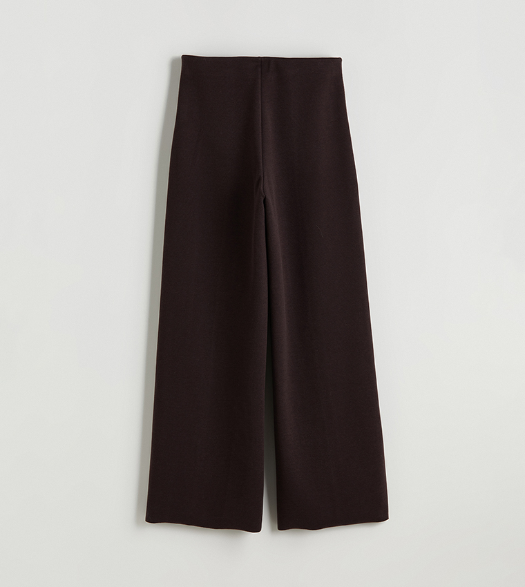 Solid Elastic Waist Jersey Wide Leg Trousers