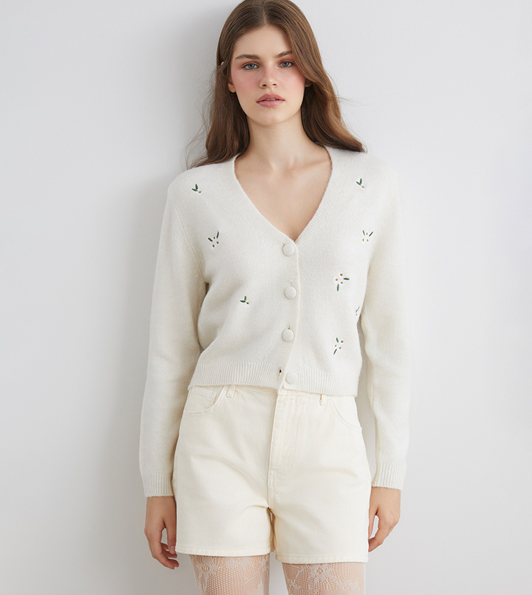 Embroidered Cropped Cardigan