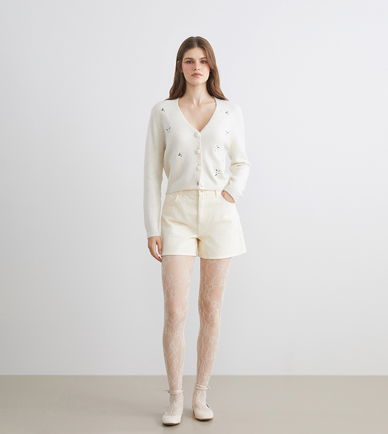 Embroidered Cropped Cardigan