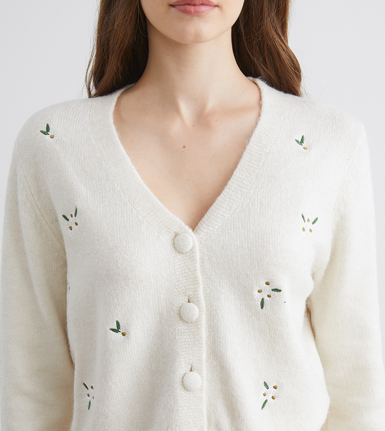 Embroidered Cropped Cardigan