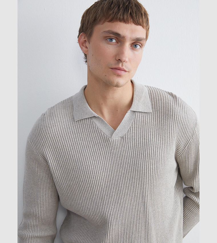 Ribbed Long Sleeves Polo Neck Sweater