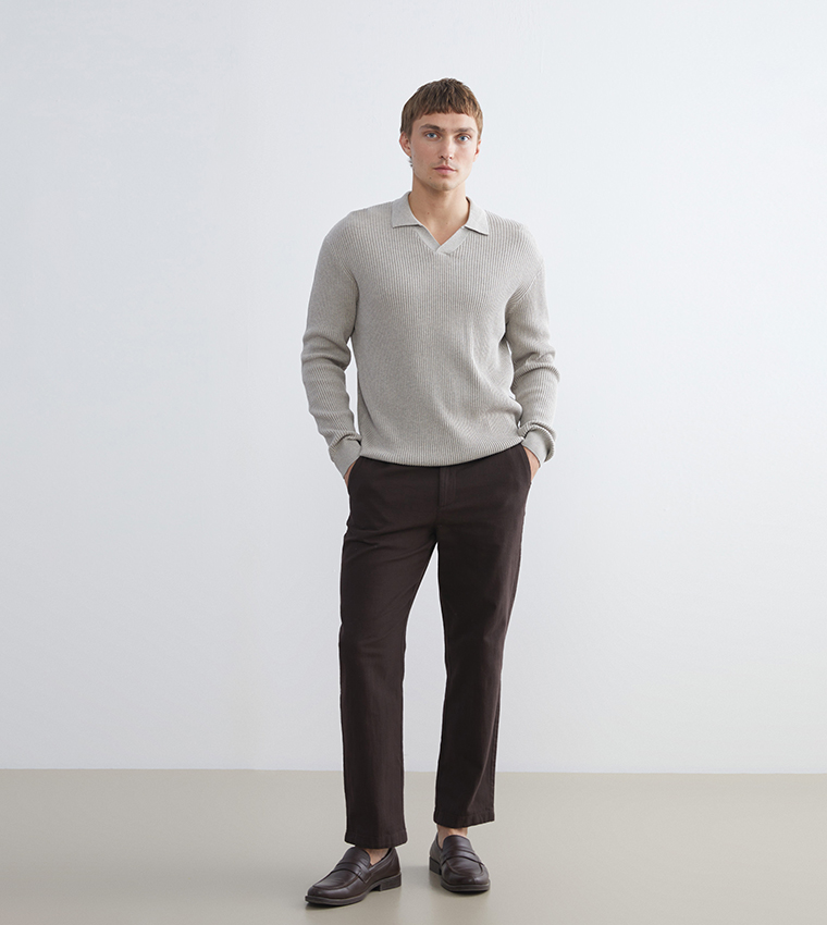 Ribbed Long Sleeves Polo Neck Sweater