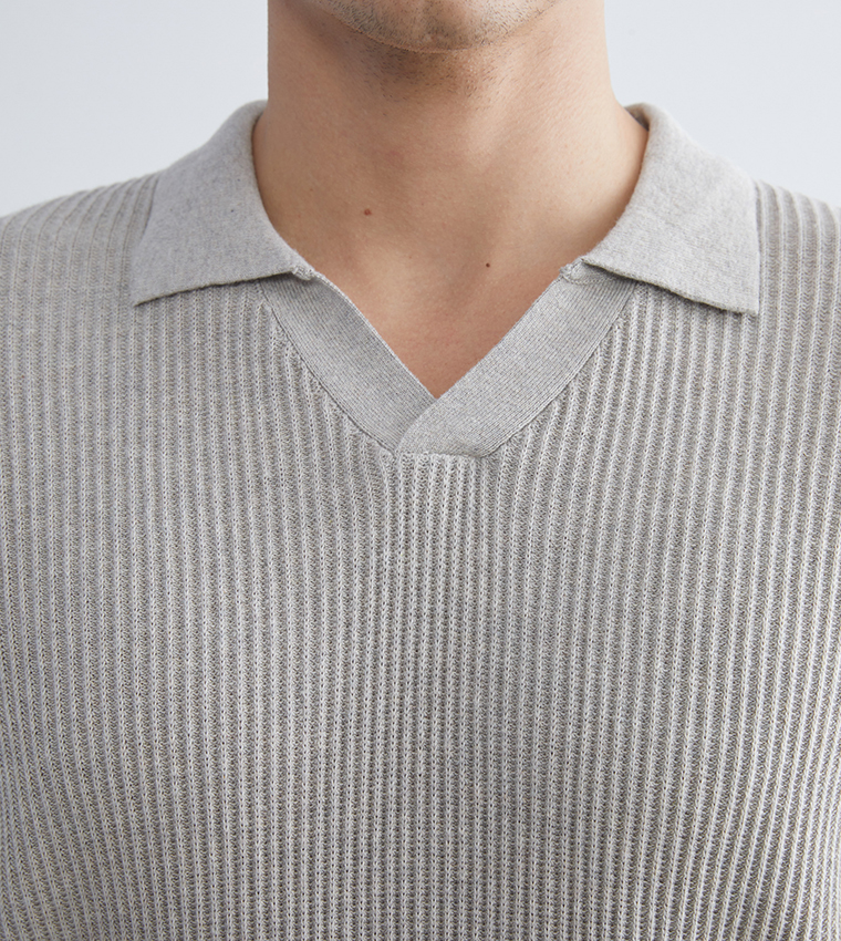Ribbed Long Sleeves Polo Neck Sweater