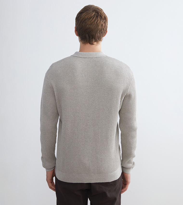 Ribbed Long Sleeves Polo Neck Sweater