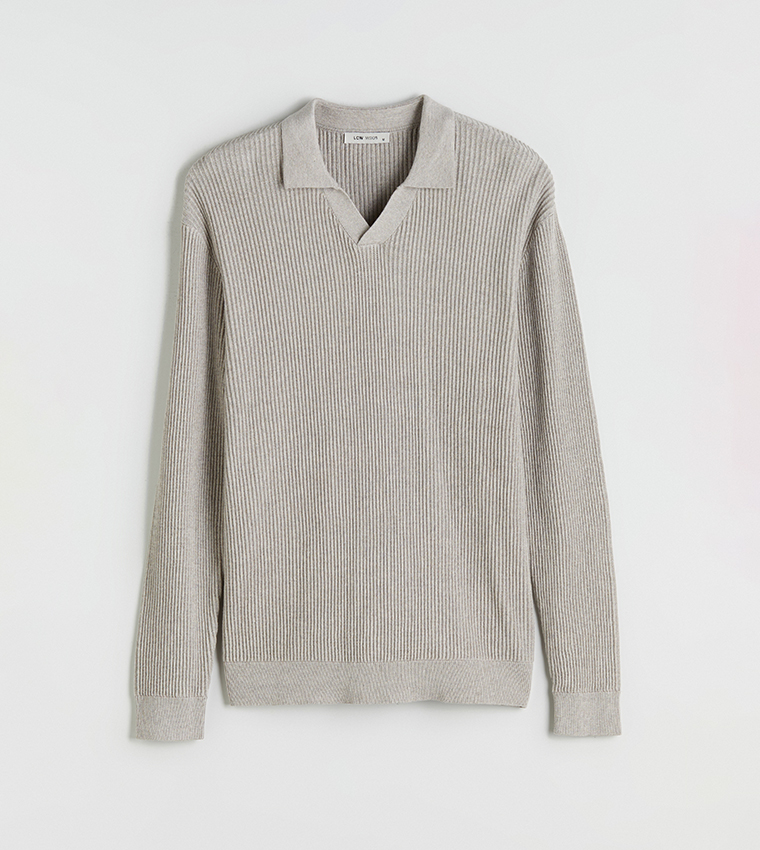 Ribbed Long Sleeves Polo Neck Sweater