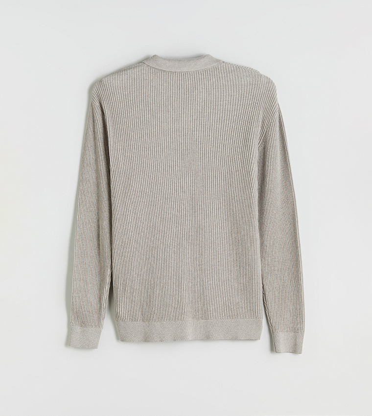 Ribbed Long Sleeves Polo Neck Sweater