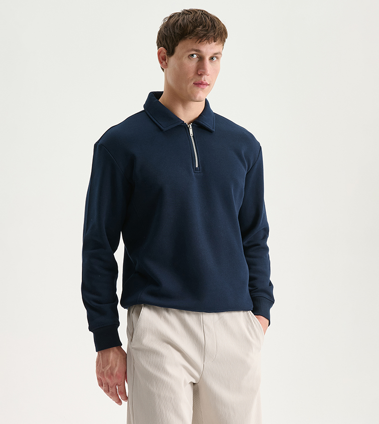 Solid Collared Long Sleeves Sweatshirt