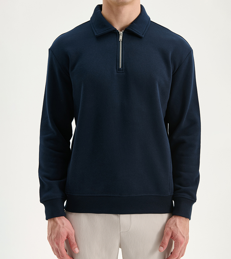 Solid Collared Long Sleeves Sweatshirt