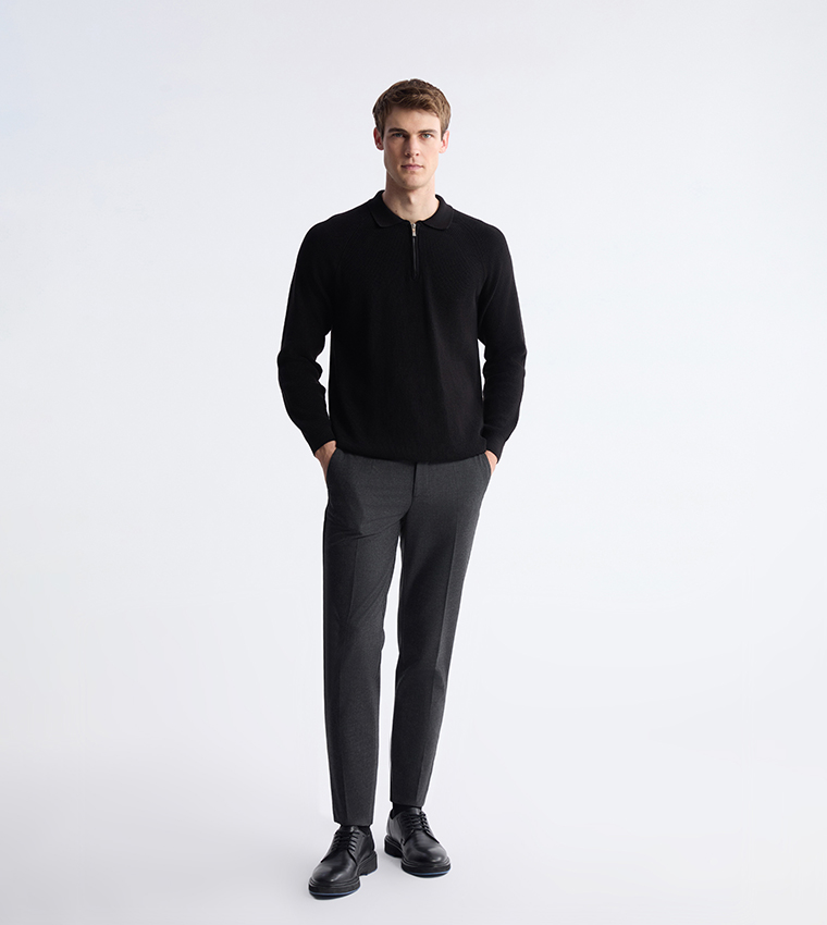 Solid Mid Rise Slim Fit Trousers