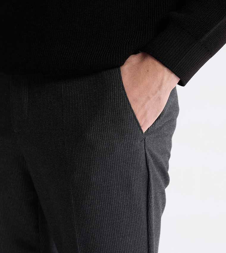 Solid Mid Rise Slim Fit Trousers