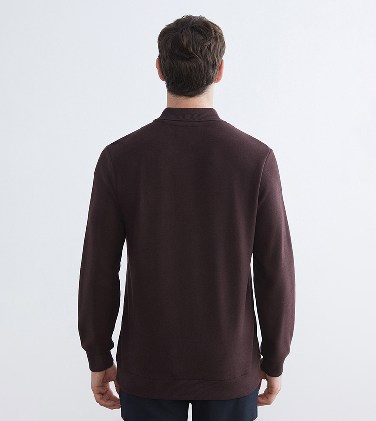 Solid Long Sleeves Collared Sweatshirt