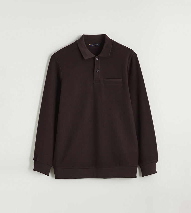 Solid Long Sleeves Collared Sweatshirt