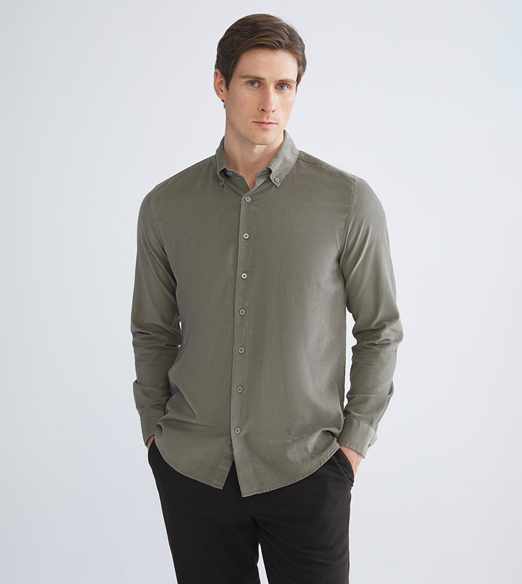 Solid Slim Fit Long Sleeves Velvet Shirt