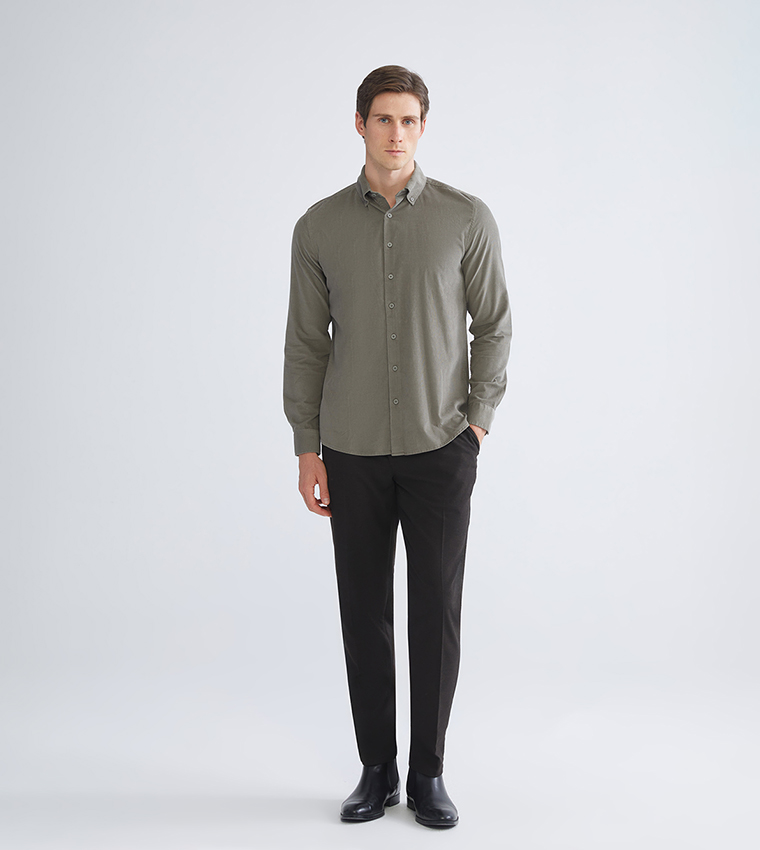 Solid Slim Fit Long Sleeves Velvet Shirt