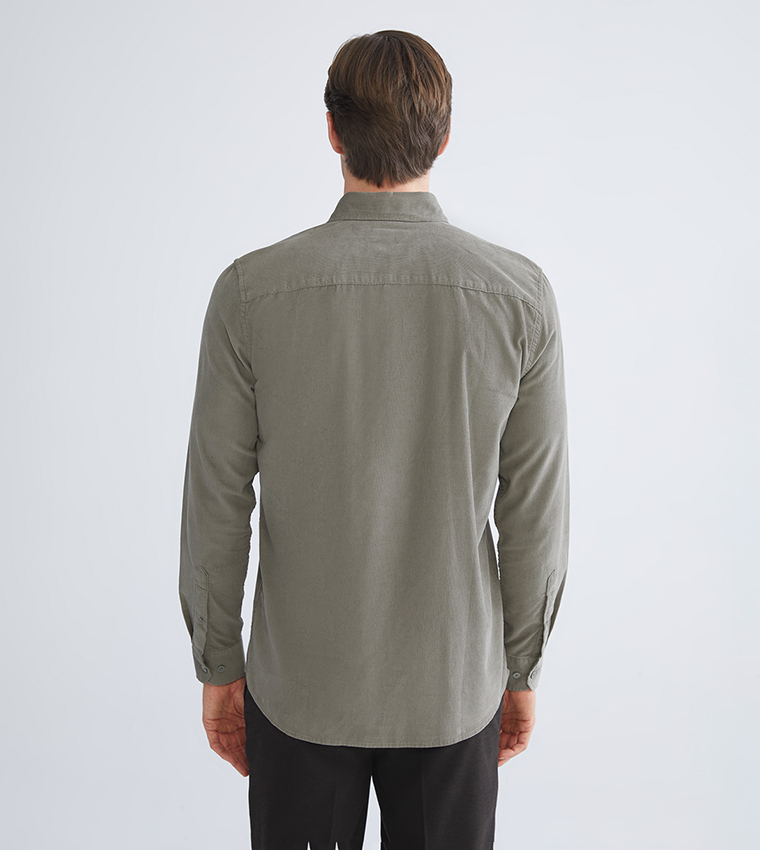 Solid Slim Fit Long Sleeves Velvet Shirt