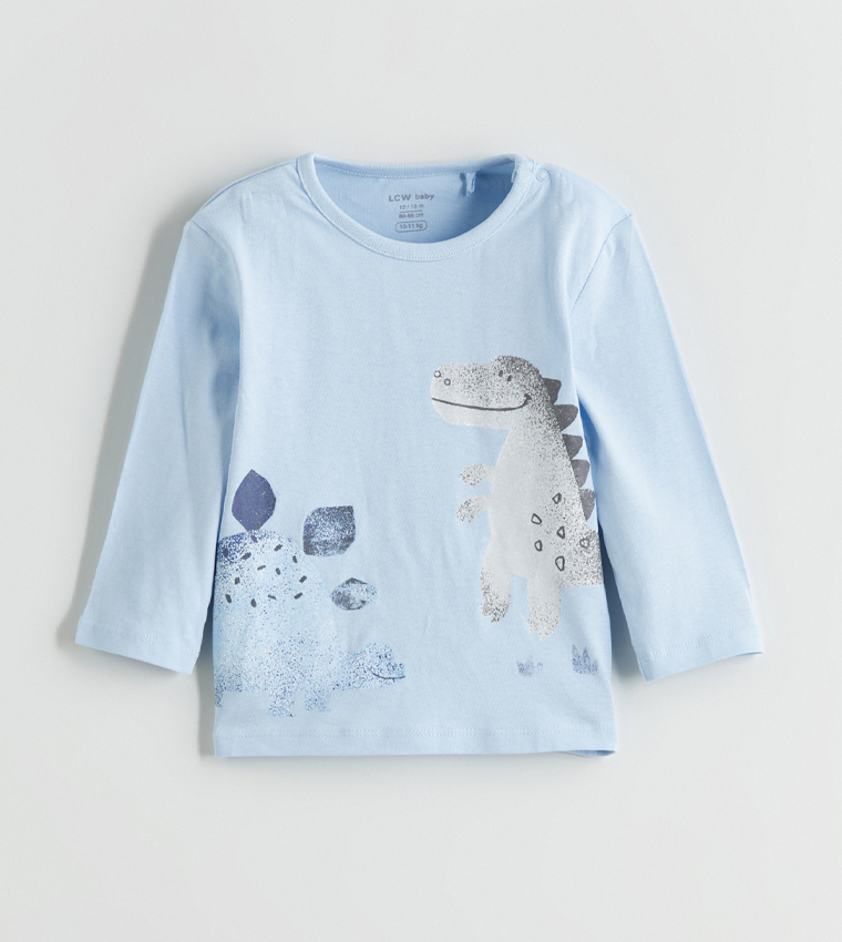 طقم بيجاما بطبعة وياقة مستديرة - قطعتين 