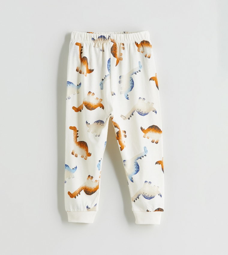 طقم بيجاما بطبعة وياقة مستديرة - قطعتين 