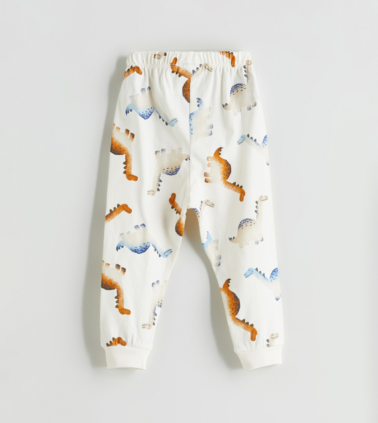 طقم بيجاما بطبعة وياقة مستديرة - قطعتين 