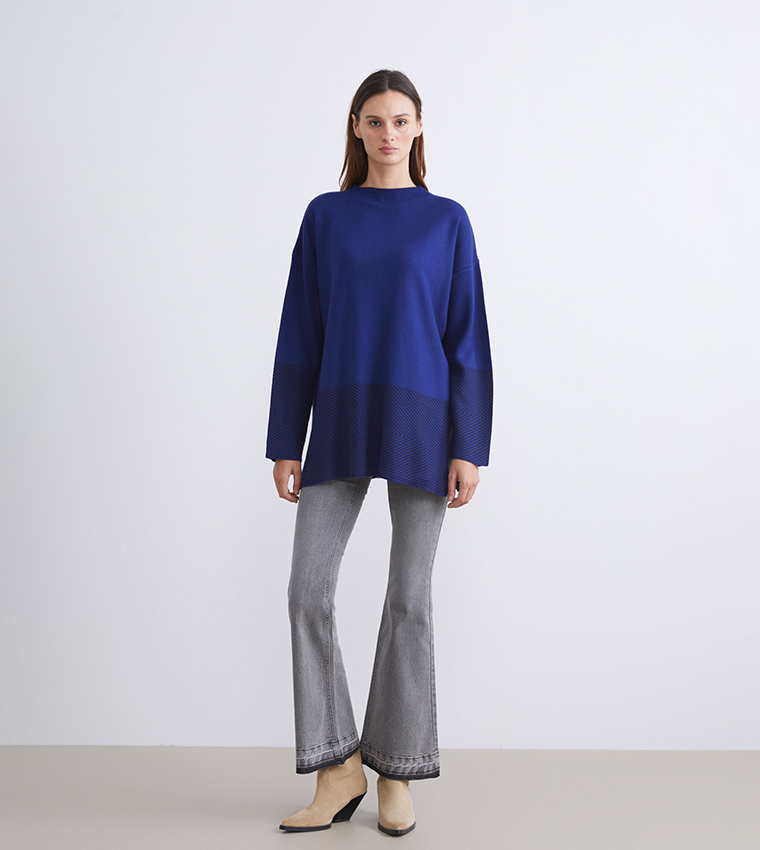 Patterned Crew Neck Long Sleeves Tunic