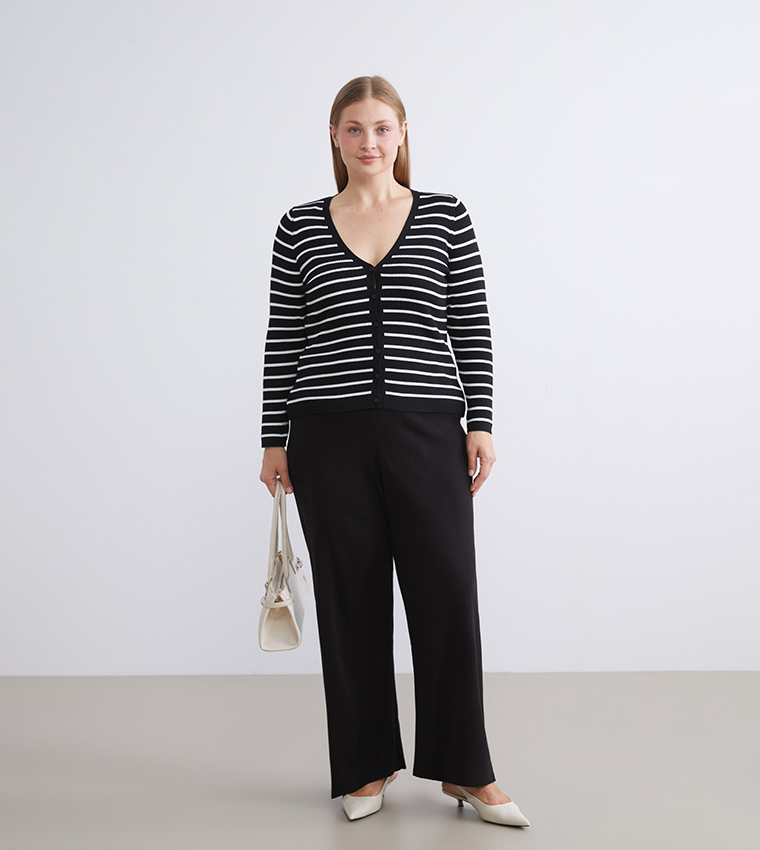 Solid Elastic Waist Knit Trousers