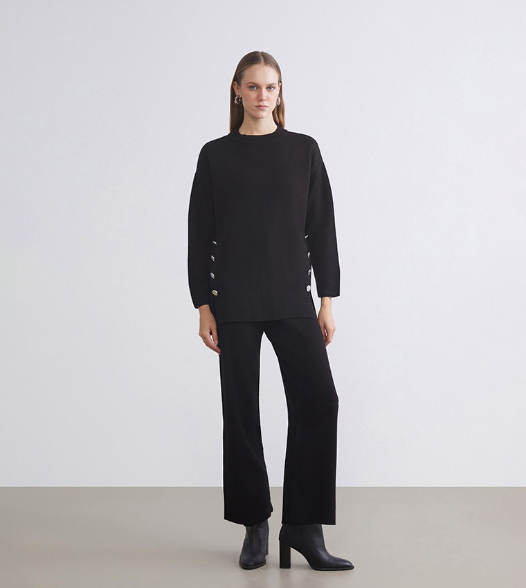 Solid Elastic Waist Knit Trousers