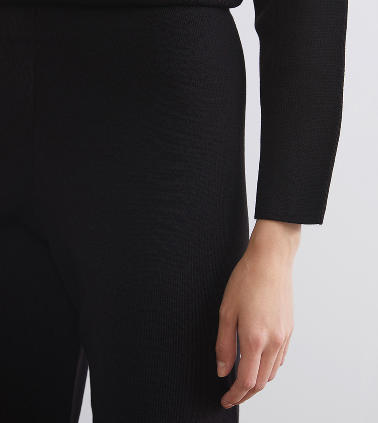 Solid Elastic Waist Knit Trousers