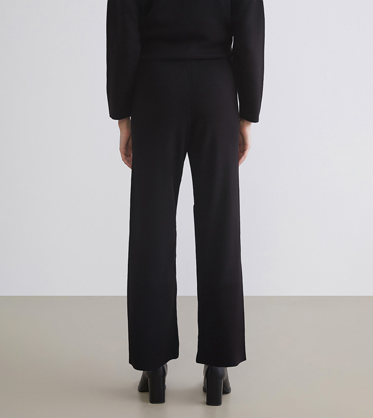 Solid Elastic Waist Knit Trousers