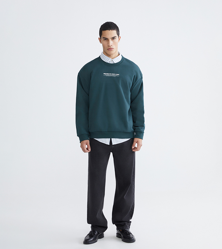 Printed Crew Neck Thick Sweatshirt