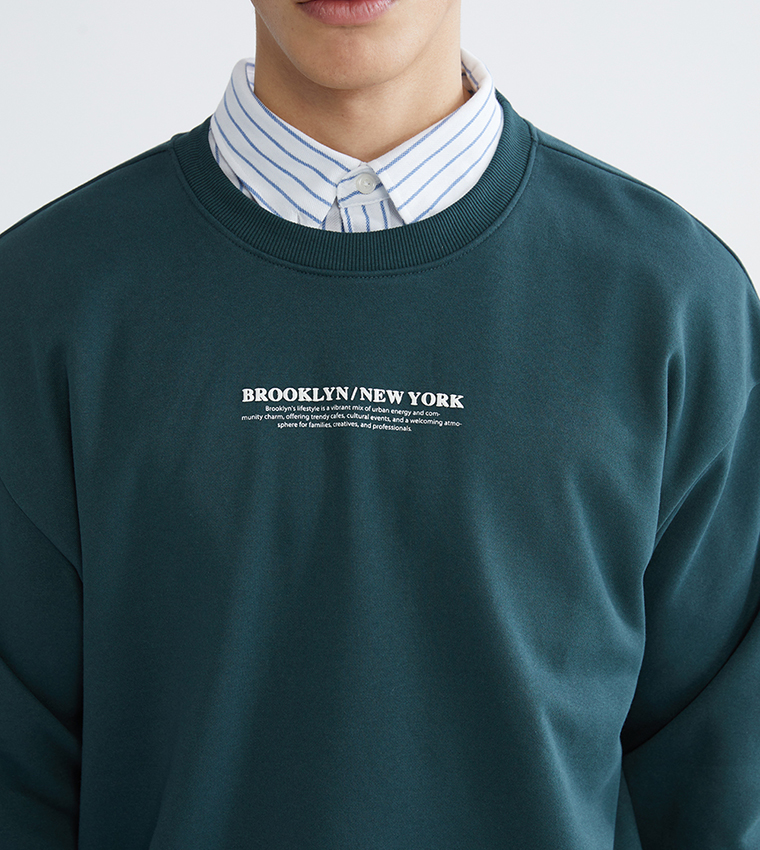 Printed Crew Neck Thick Sweatshirt