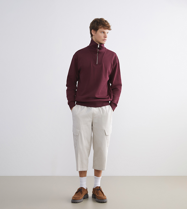 Half-Zipper High Neck Thick Sweatshirt