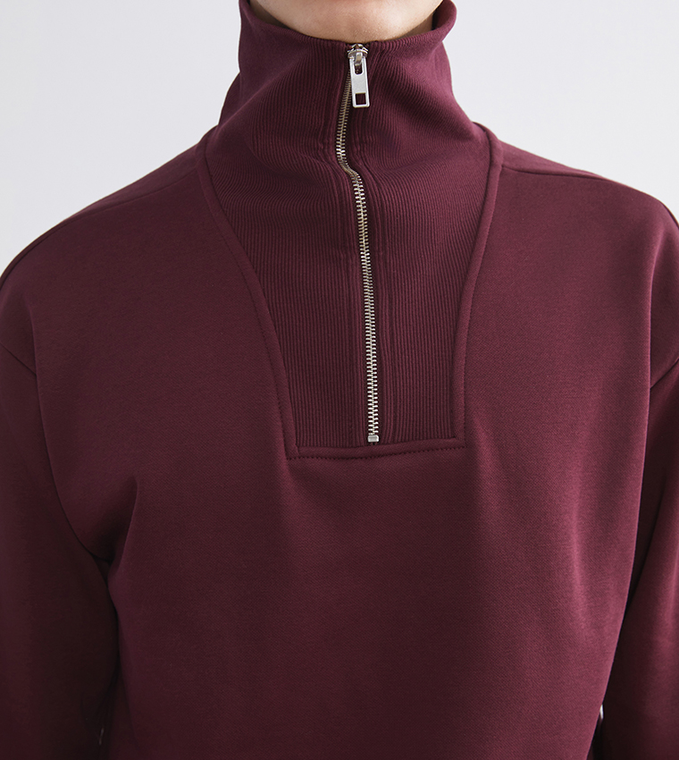 Half-Zipper High Neck Thick Sweatshirt